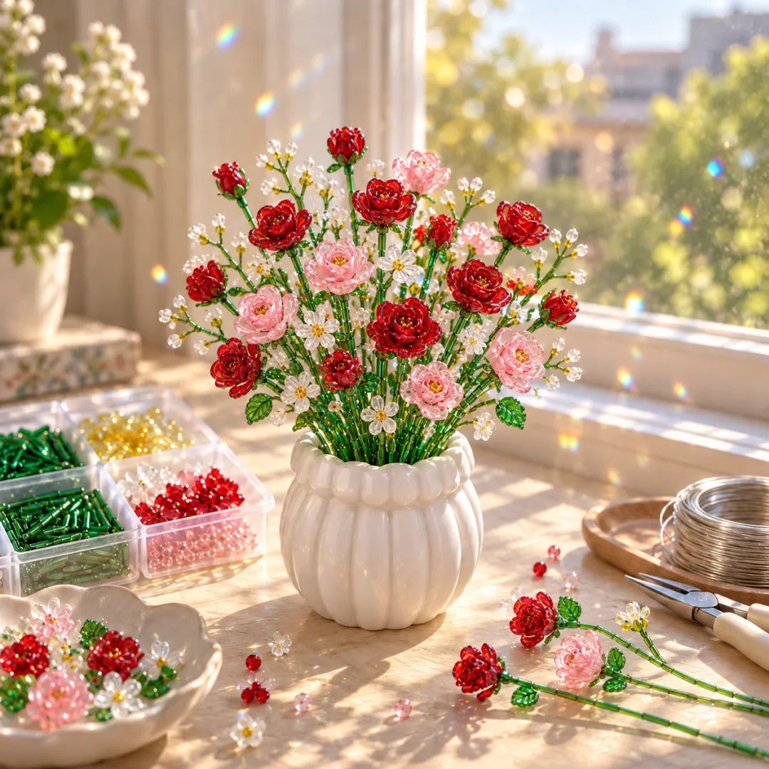 DIY Beaded Wildflower Bouquet Kit – Handmade Crystal Flower Craft Set