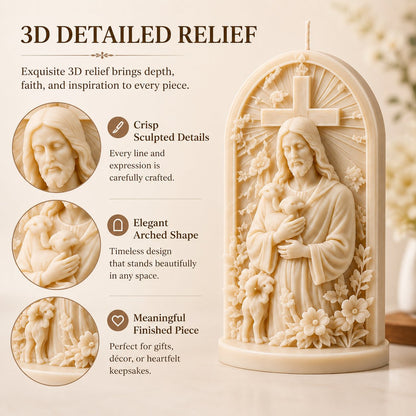 ⏳ Last Day 49% OFF ✝️ 2-Piece Good Shepherd Jesus 3D Candle Mold Set | Sculpted Cross, Lamb & Floral Relief for Faith-Inspired Handmade Candles 🕯️✨