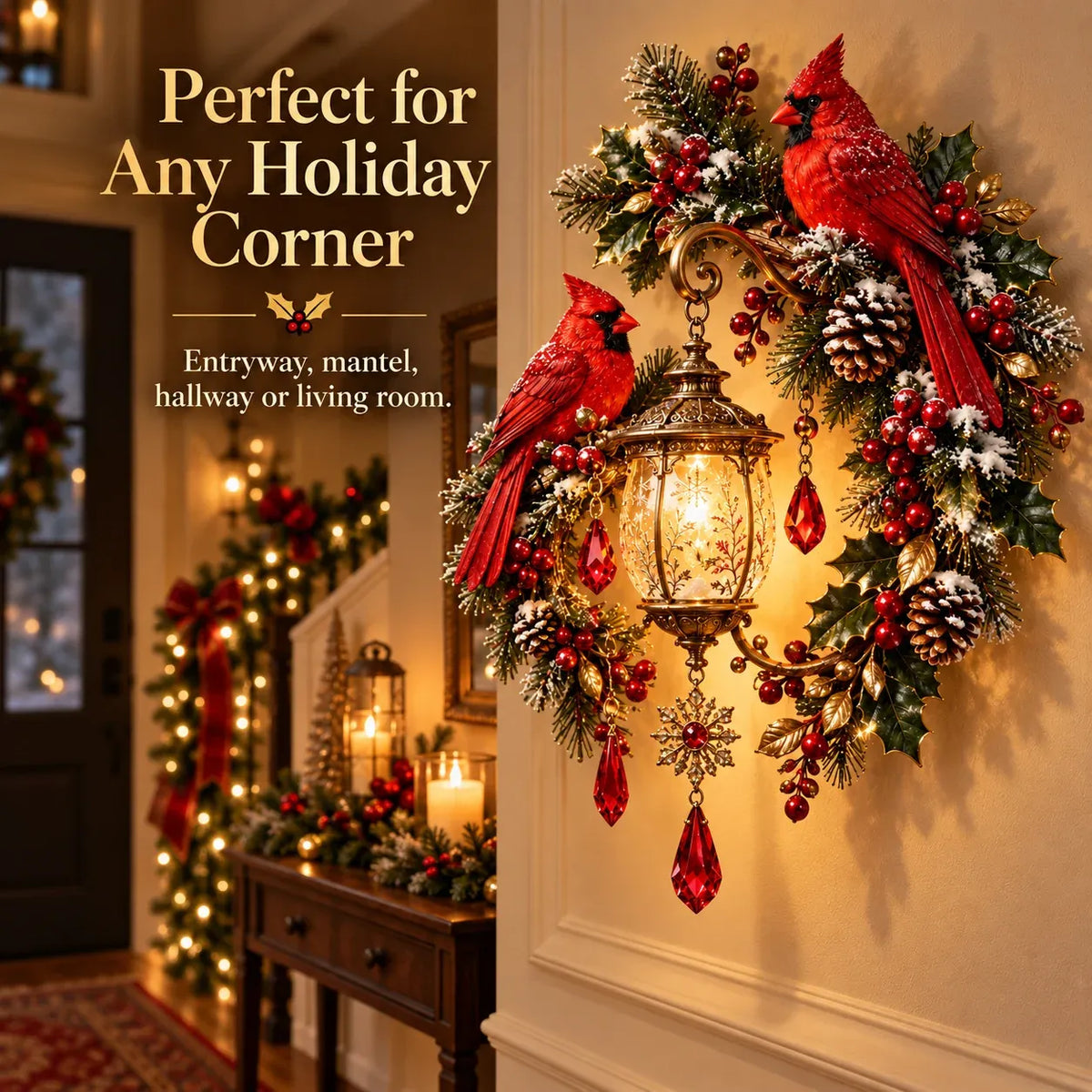 ⭐HOT SALE 49% OFF✨Cardinal Christmas Lantern Glow™ – Lighted Holiday Wall Decor