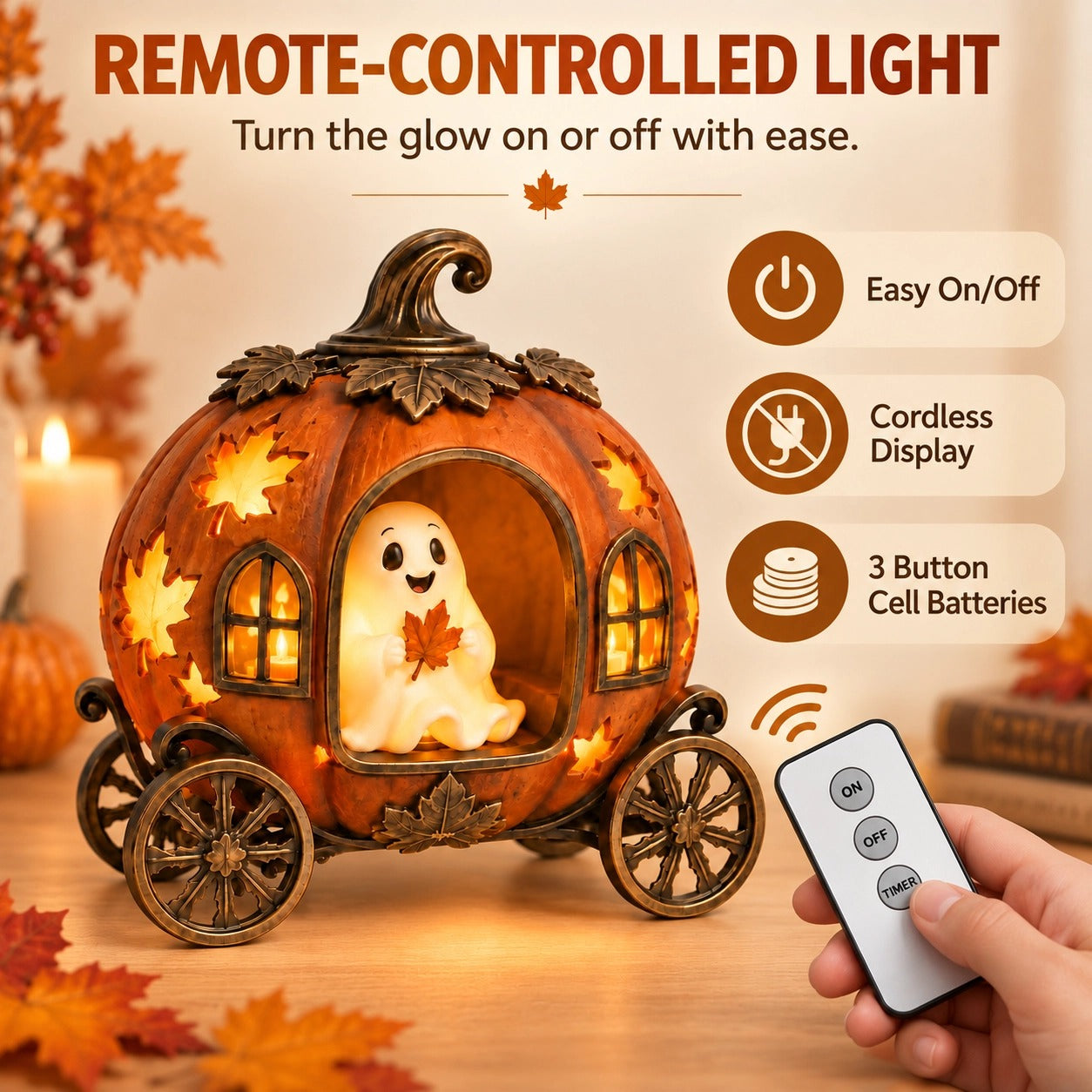 Lighted Ghost Pumpkin Carriage Figurine🎃