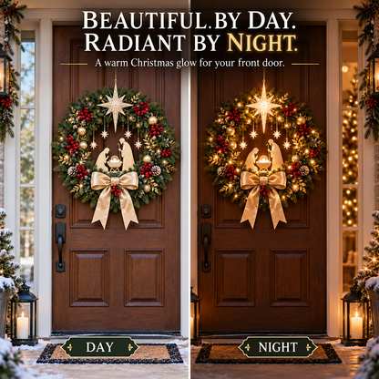✨LAST DAY 50% OFF✨ Lighted Nativity Christmas Wreath – Bethlehem Star Front Door Decor🎄