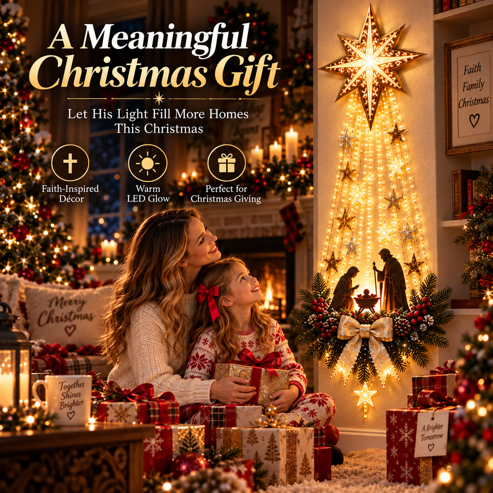 Family enjoying Bethlehem Star Christmas decoration
