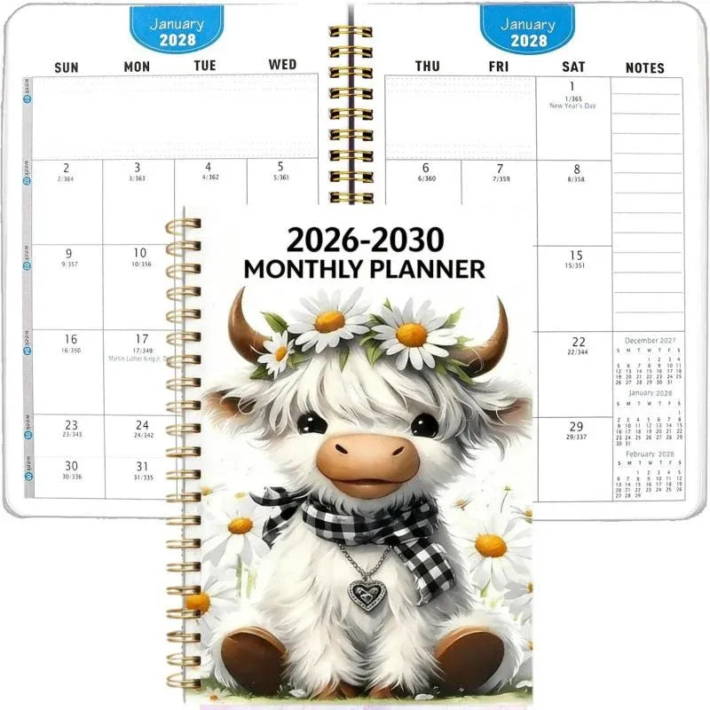 2026 to 2030 Highland Cow monthly planner