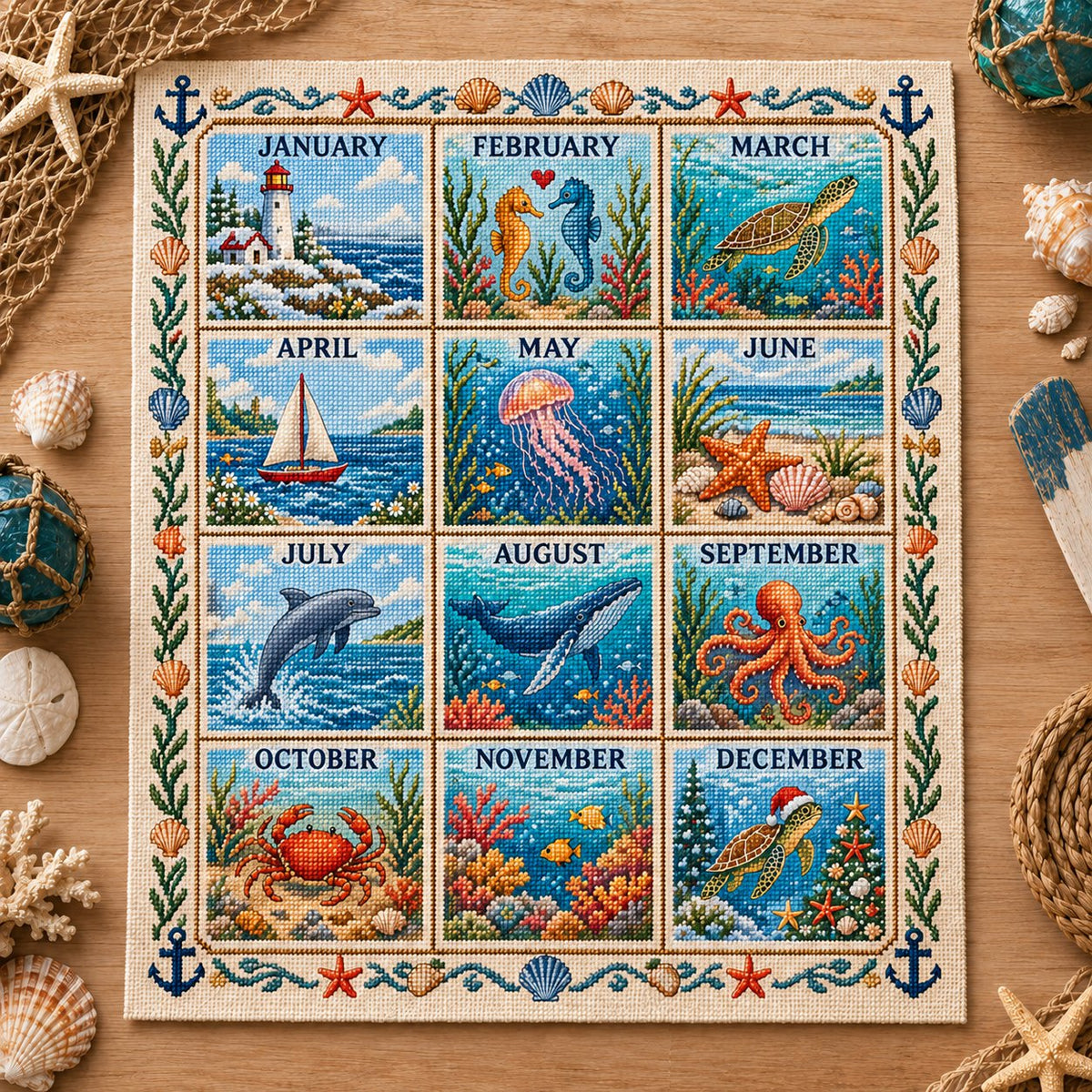 🧵🌷 Stitch the Seasons – 12-Month Embroidery Sampler Collection