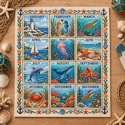 🧵🌷 Stitch the Seasons – 12-Month Embroidery Sampler Collection