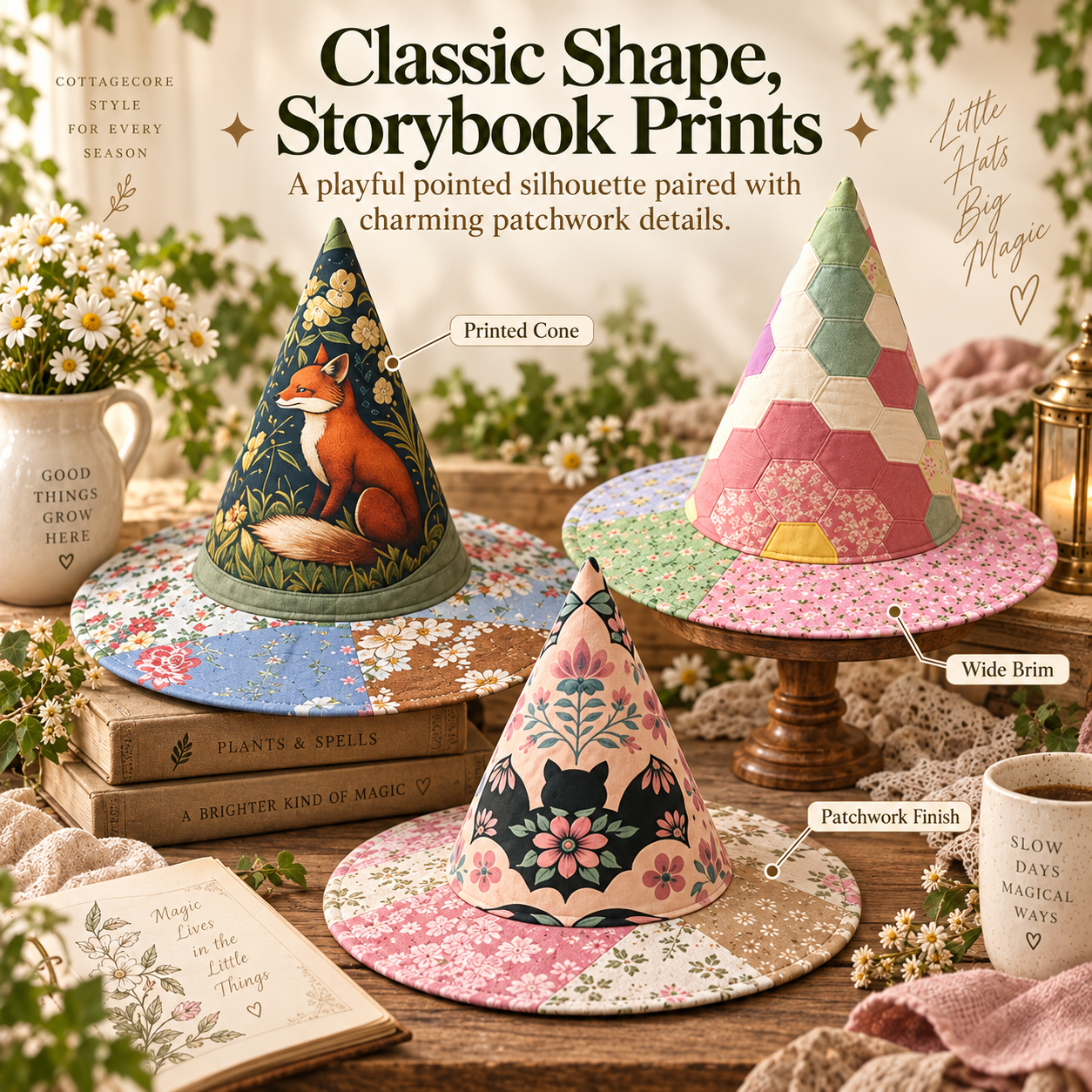 🔥Last Day 49% OFF - 🧙‍♀️ ✨ Quilted Patchwork Witch Hat – Choose Your Magical Pattern