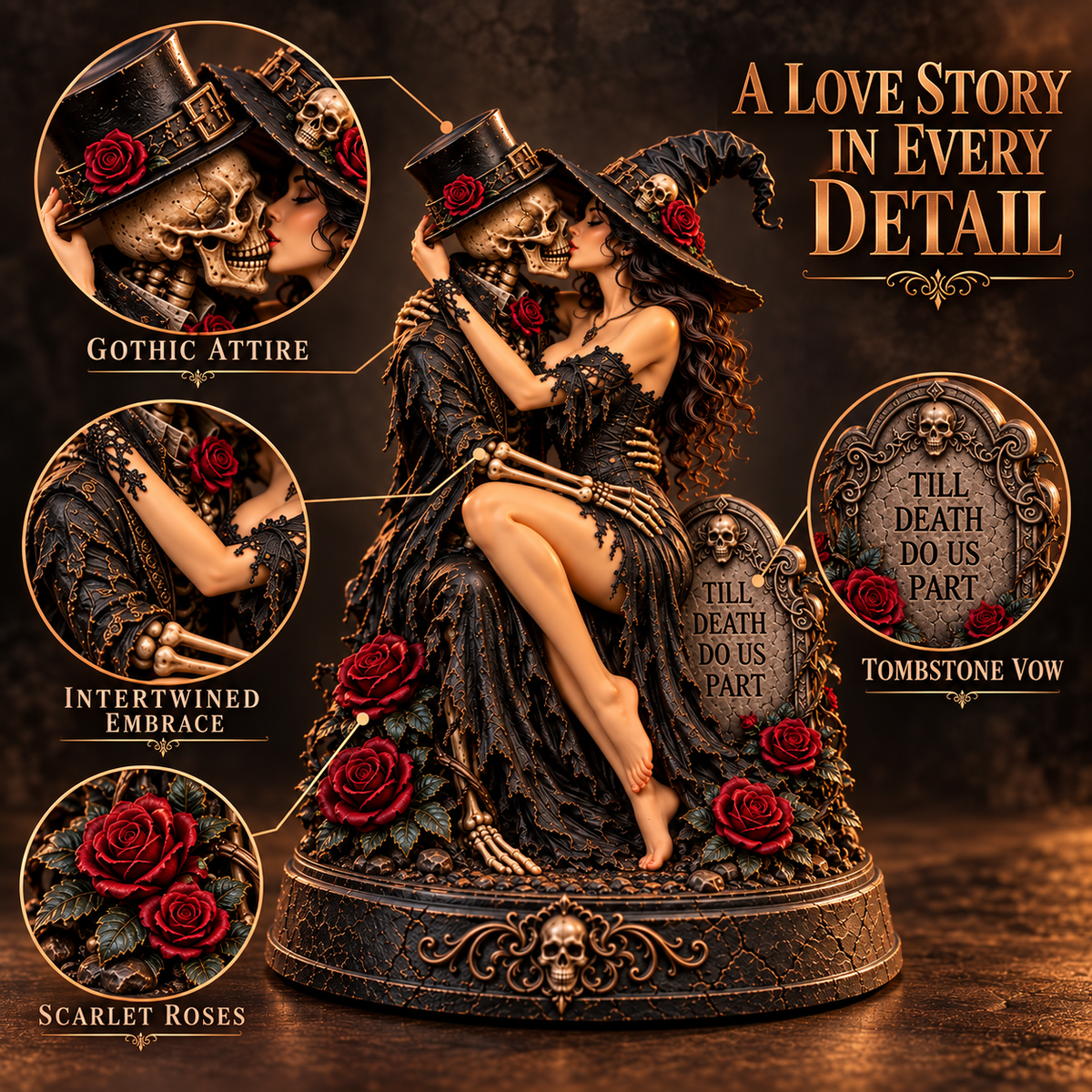 🖤🥀 Till Death Do Us Part – Gothic Witch & Skeleton Lovers Statue