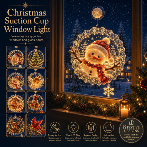 🎄🪟 Festive Glow Window Ornament – Suction-Cup Christmas Light with Layered Holiday Design