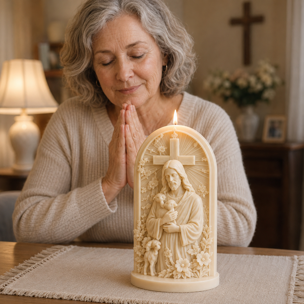 ⏳ Last Day 49% OFF ✝️ 2-Piece Good Shepherd Jesus 3D Candle Mold Set | Sculpted Cross, Lamb & Floral Relief for Faith-Inspired Handmade Candles 🕯️✨
