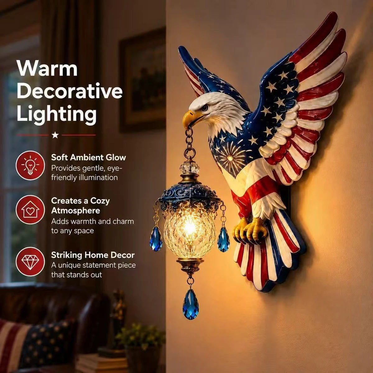 Warm decorative light from patriotic eagle wall lamp