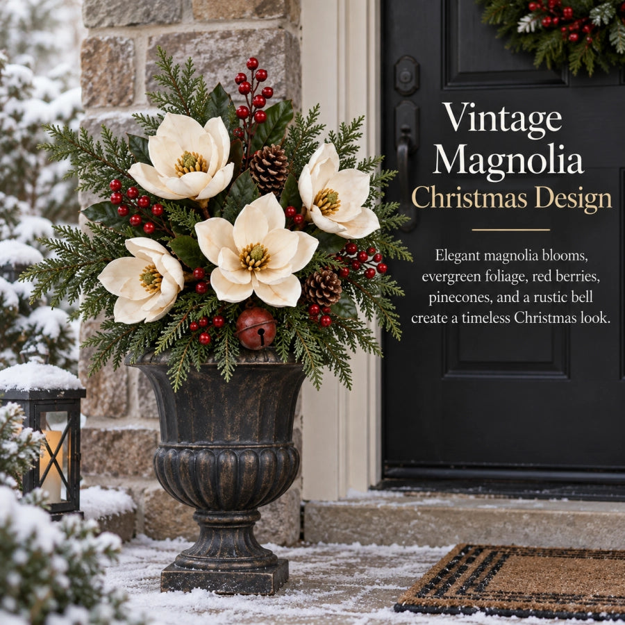 Vintage Magnolia Christmas Planter Pick
