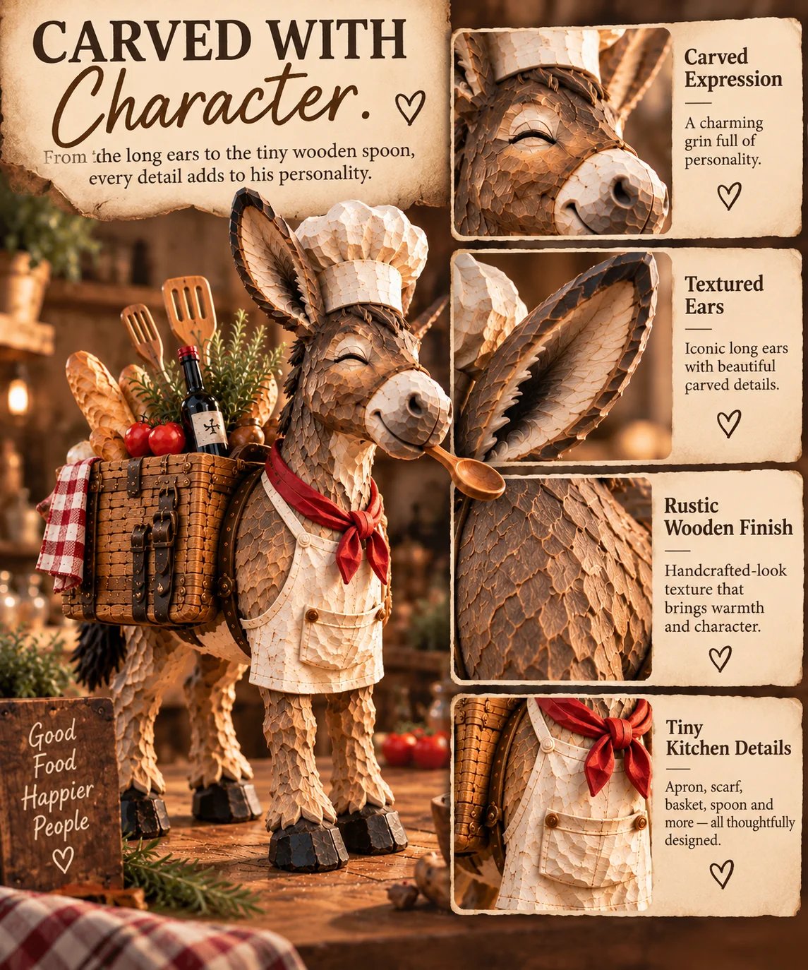 🫏 The Stubborn Little Chef — Carved Kitchen Donkey Figurine