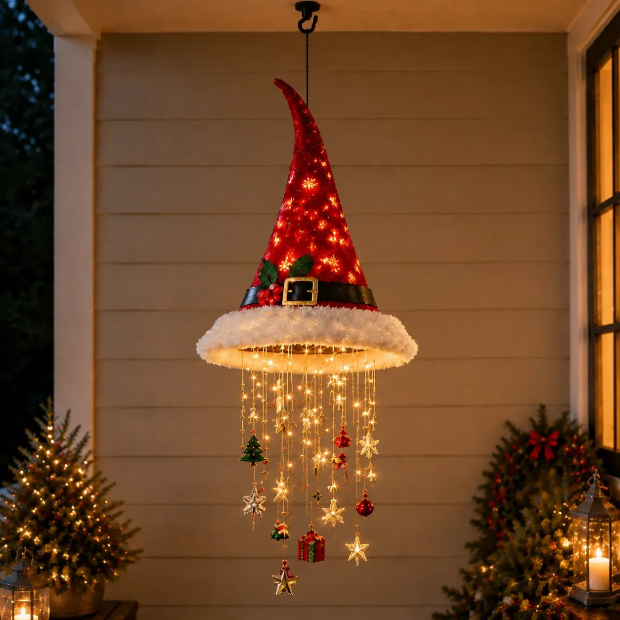 🎅 Lighted Santa Hat Hanging Chandelier 🎄