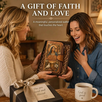 'Walk By Faith' Vintage Leather Clutch Wallet 🕊️ | Jesus & Mary Editions