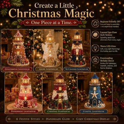 🎄Beginner-Friendly DIY Lighted Christmas Character Sea Glass-Style Lighthouse Kit Collection | Complete Kit with Sea Glass-Style Pieces, LED Lights & Step-by-Step Guide Included 💕
