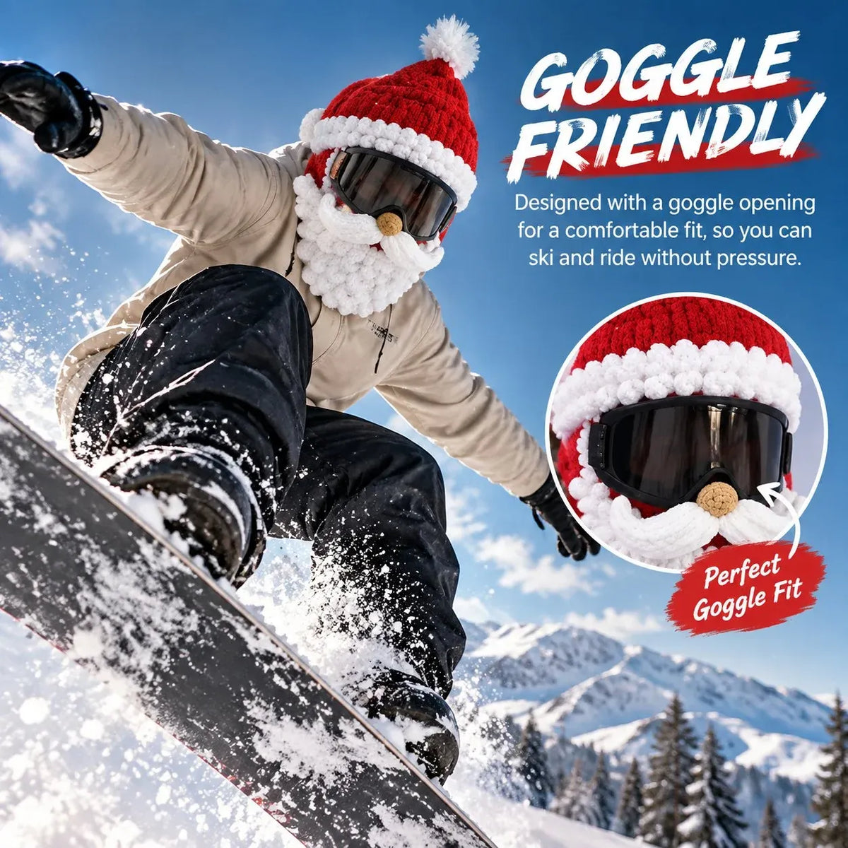 🎅🏂 3D Christmas Knit Ski Mask | 🌬️Warm Full-Face Cover in 3 Festive Styles for Ski Trips, Parties & Winter Adventures