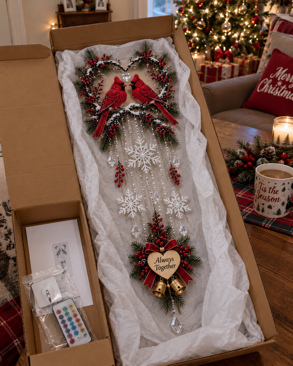 Cardinal Christmas wall decor held by hand
