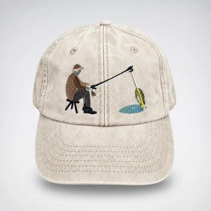 🎣🧢 Catch of the Day Interactive Fishing Cap –🎁 Vintage Washed Moving Fish Hat