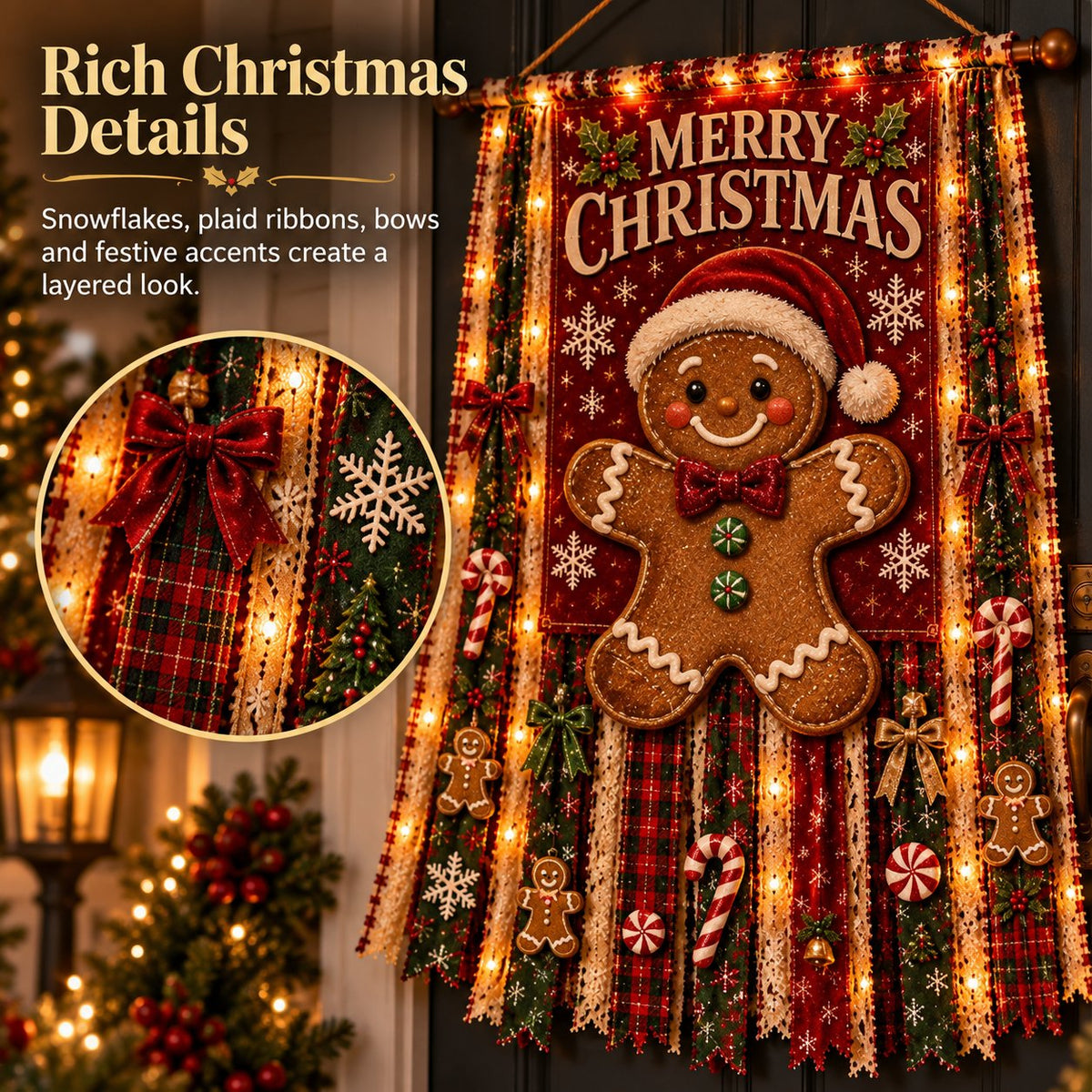 🎄 Beleuchteter Weihnachts-Türbanner – 68,6 × 127 cm, festliche Weihnachtsdekoration für Türen