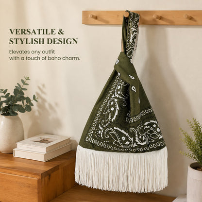 Boho Paisley Bandana Tassel Tote Bag