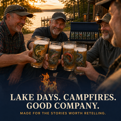 ✨🎣 The Last Cast Fishing Pint Glass Collection – 7 Unique Angler Designs & Gift Box