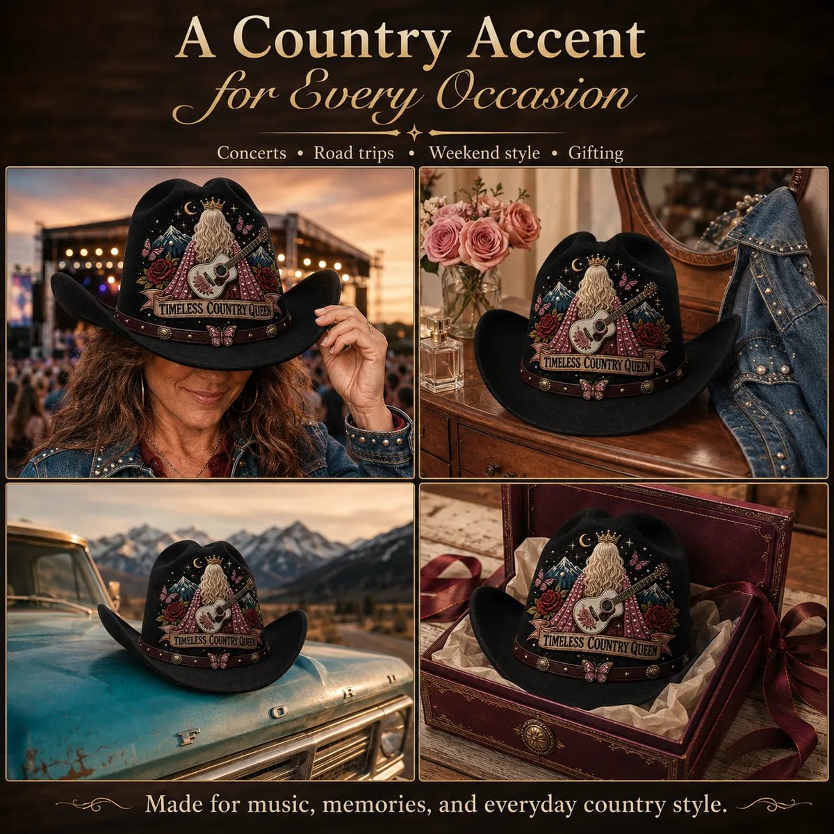 ⏳ Last Day 49% OFF – 🤠 Queen of Country 1946–2026 Tribute Cowboy Hat Collection | Premium Embroidered Western Hats With Guitar, Floral, Rhinestone & Country Music Legacy Designs 🎸✨
