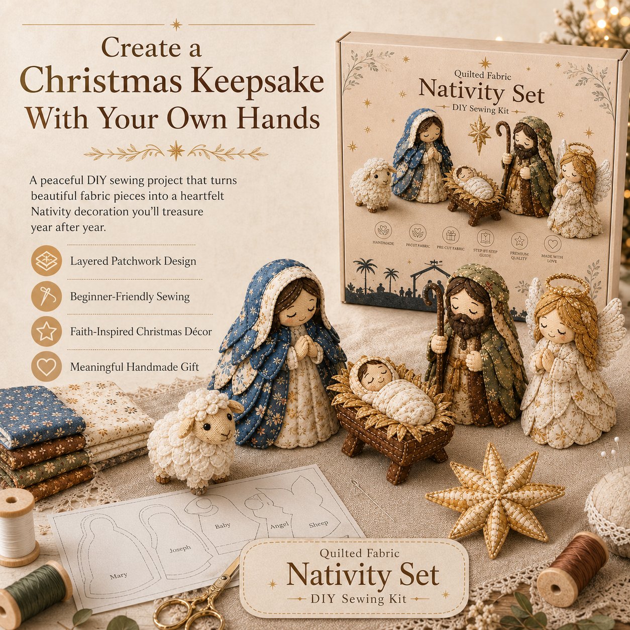DIY Patchwork Nativity Scene Sewing Kit (Beginner-Friendly)