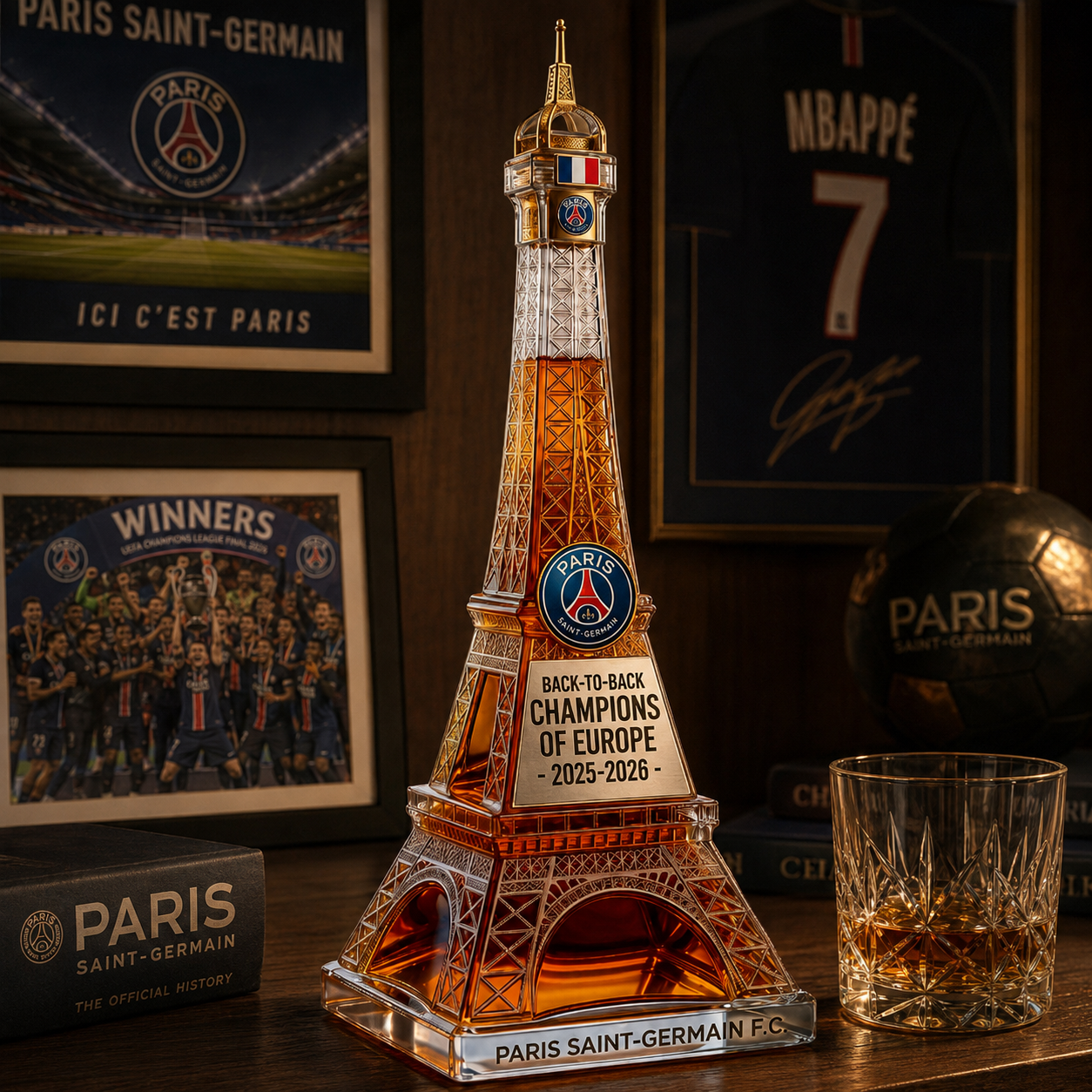 🎁🗼PSG Eiffel Tower Champions Trophy Decanter Whiskey Bottle