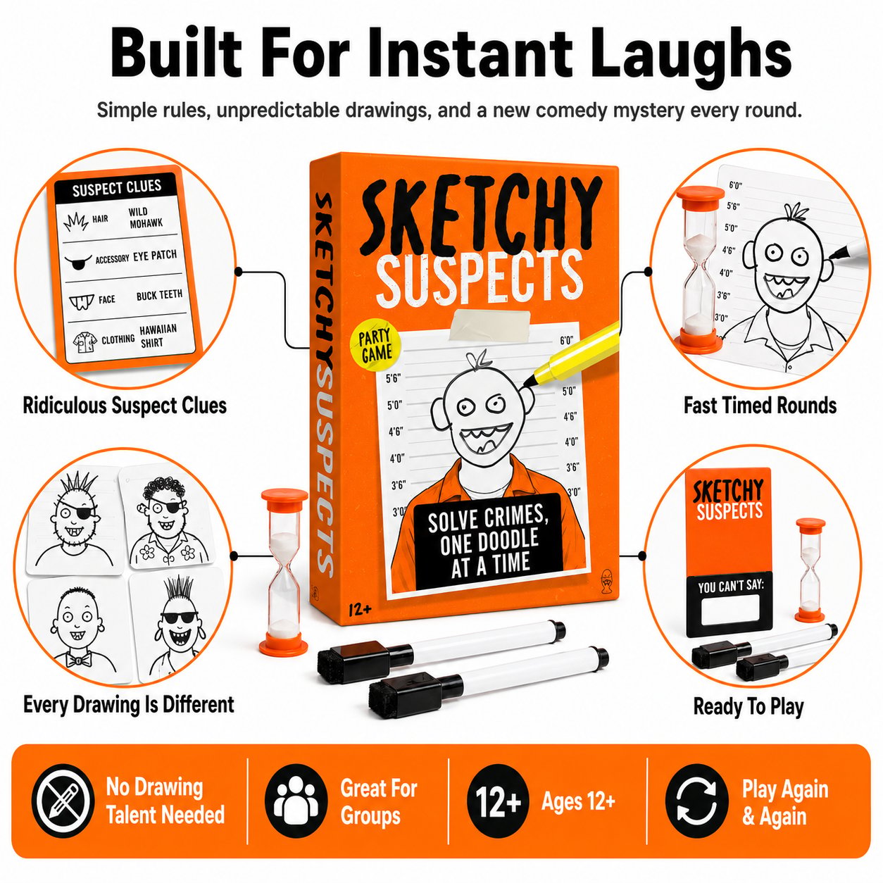 🔥 LAST DAY 49% OFF – 🚨 Sketchy SuspectsTM Police Sketch Party Game | Hilarious Drawing & Guessing Game for Ages 12+, 2+ Players, Family Nights & Parties ✏️😂