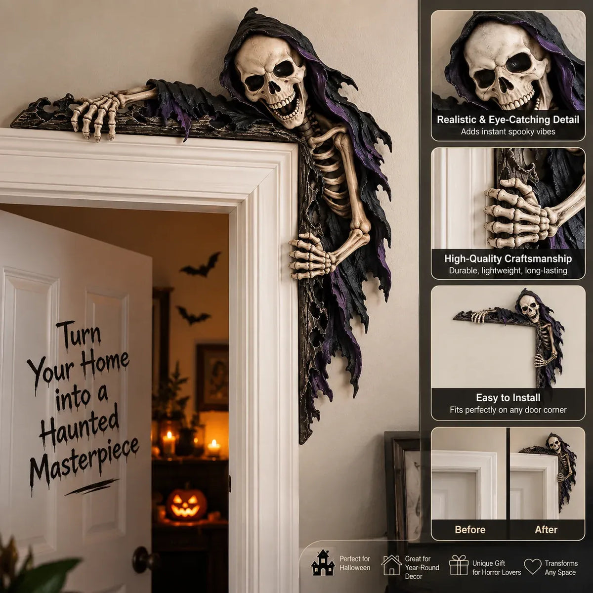 💀🚪 Creeping Reaper Corner Accent – Gothic Doorway Peeker for Halloween & Horror Décor