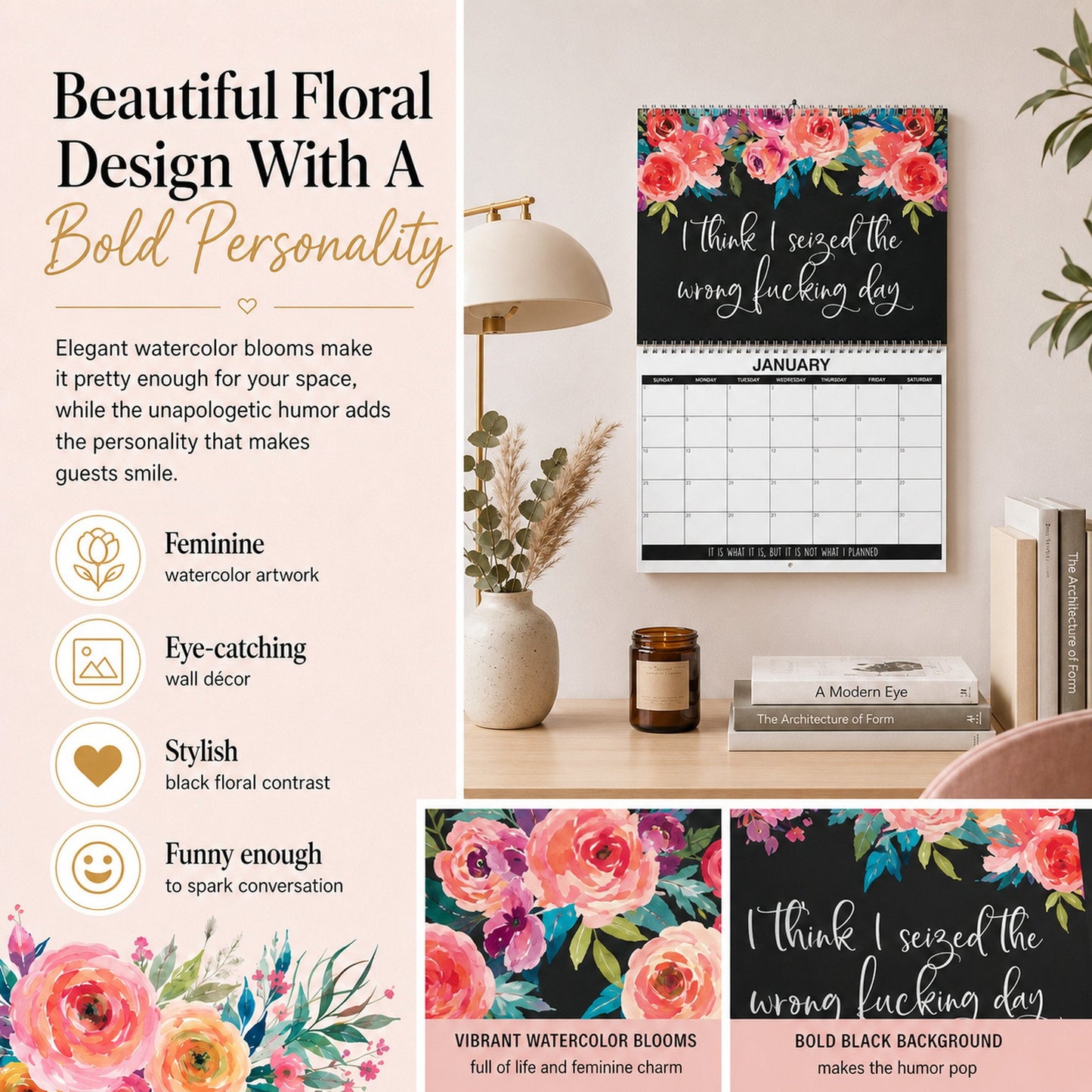 🌸😂 2027 Zero-F*cks Floral Wall Calendar – 12 Months of Sarcasm, Chaos & Pretty Flowers