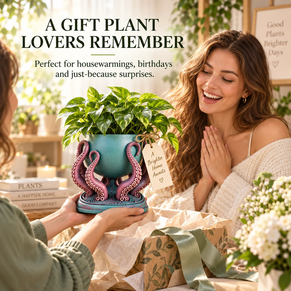 Ocean-inspired planter being given as a gift