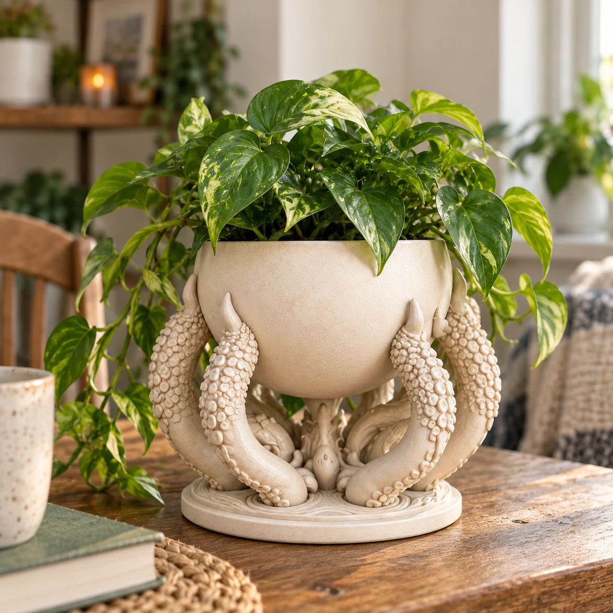 Octopus style planter displayed in a real home