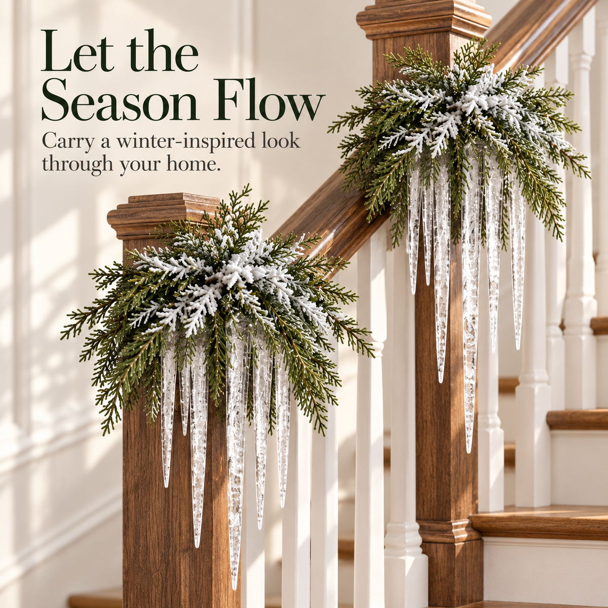 🎄 Snow-Frosted Cedar & Icicle Hanging Accent