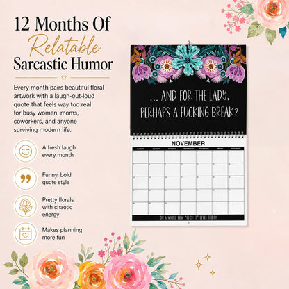 🌸😂 2027 Zero-F*cks Floral Wall Calendar – 12 Months of Sarcasm, Chaos & Pretty Flowers