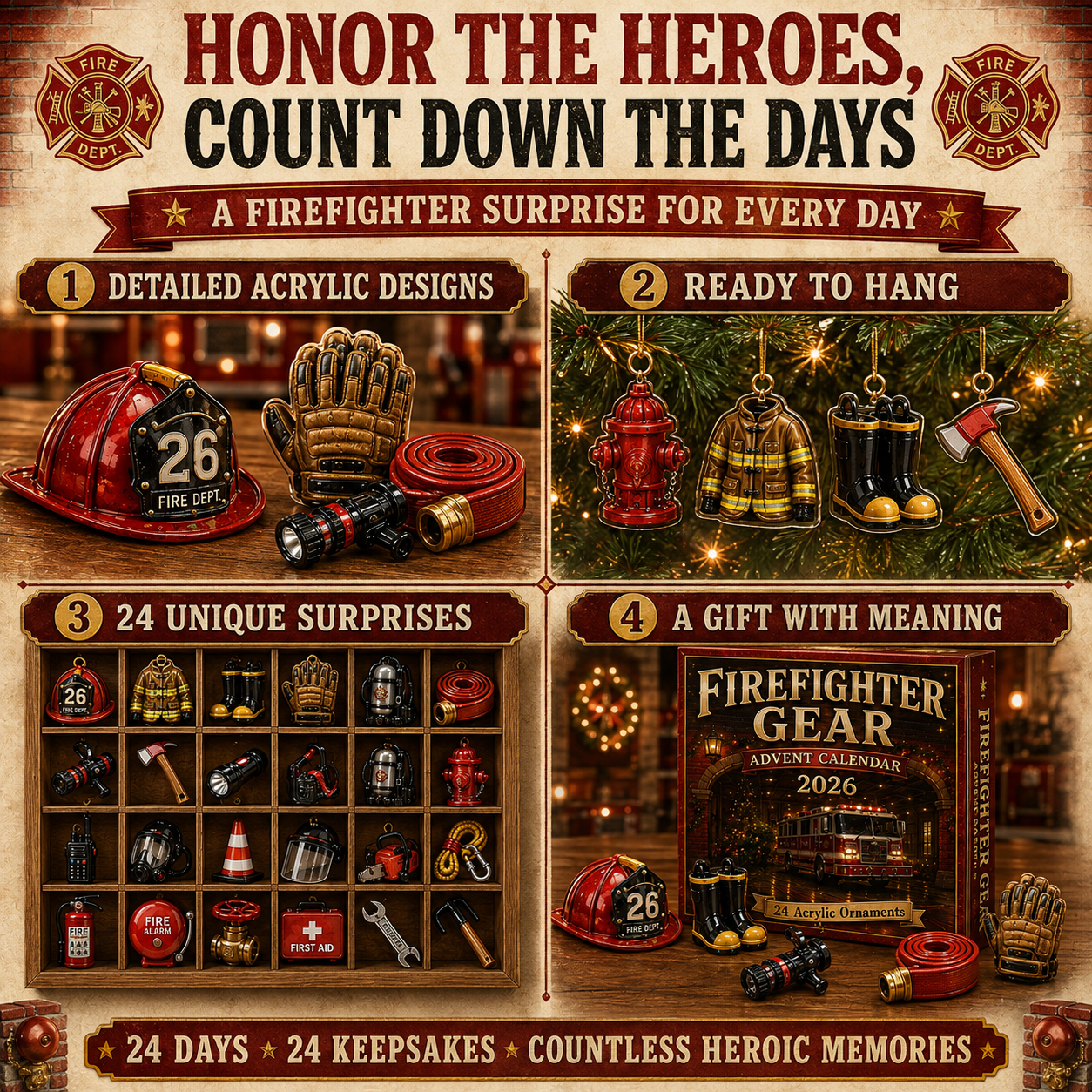👨‍🚒Firefighter Gear Advent Calendar 2026 - 24-Day Festive Countdown, Acrylic Charms Blind Box