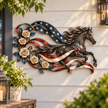🇺🇸🐎Patriotic Horse American Flag Metal Wall Decor