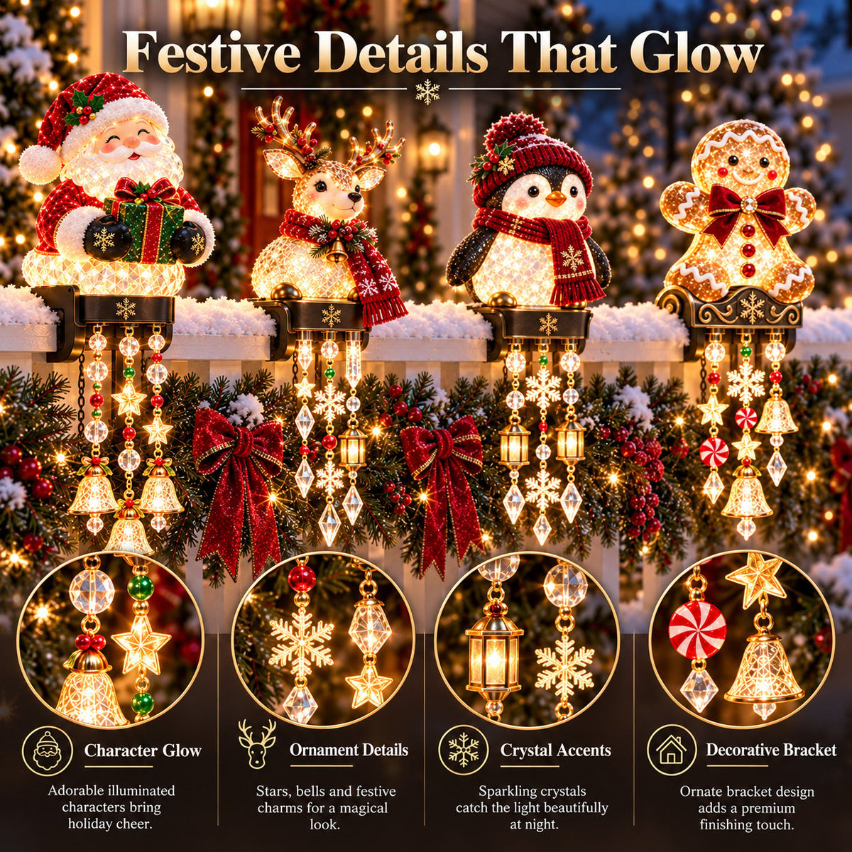 Single and multiple Christmas railing lights