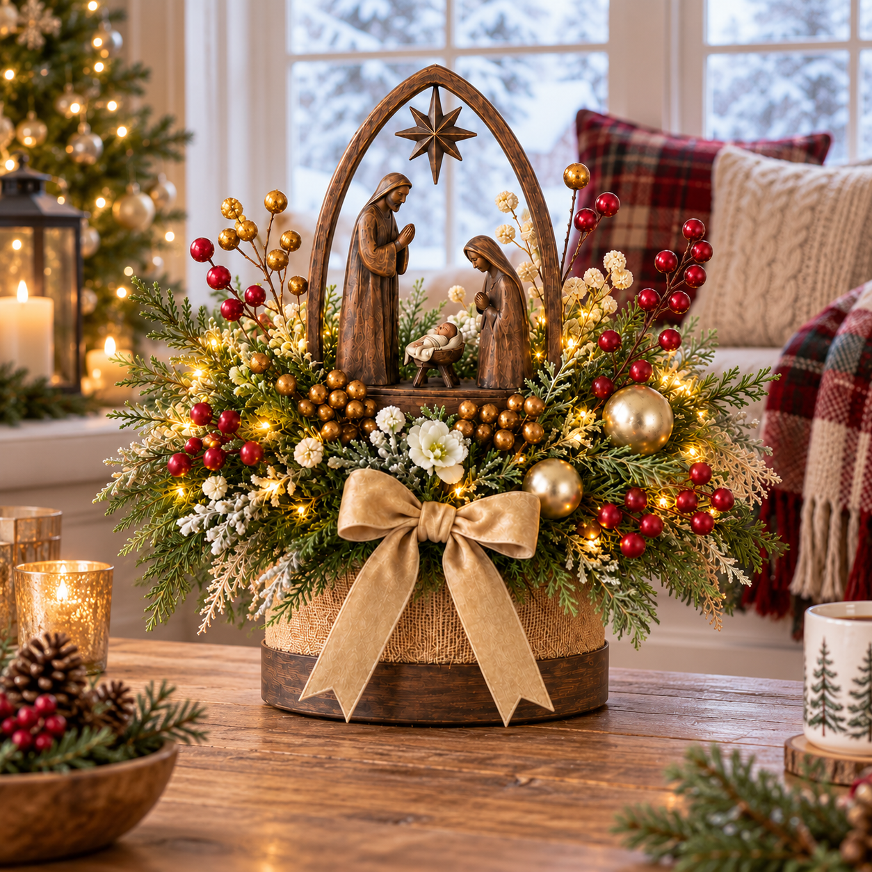Candlelit Christmas Nativity Centerpiece