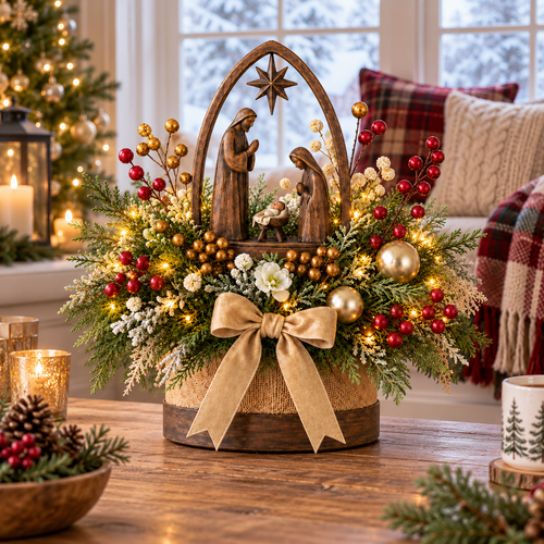 Candlelit Christmas Nativity Centerpiece