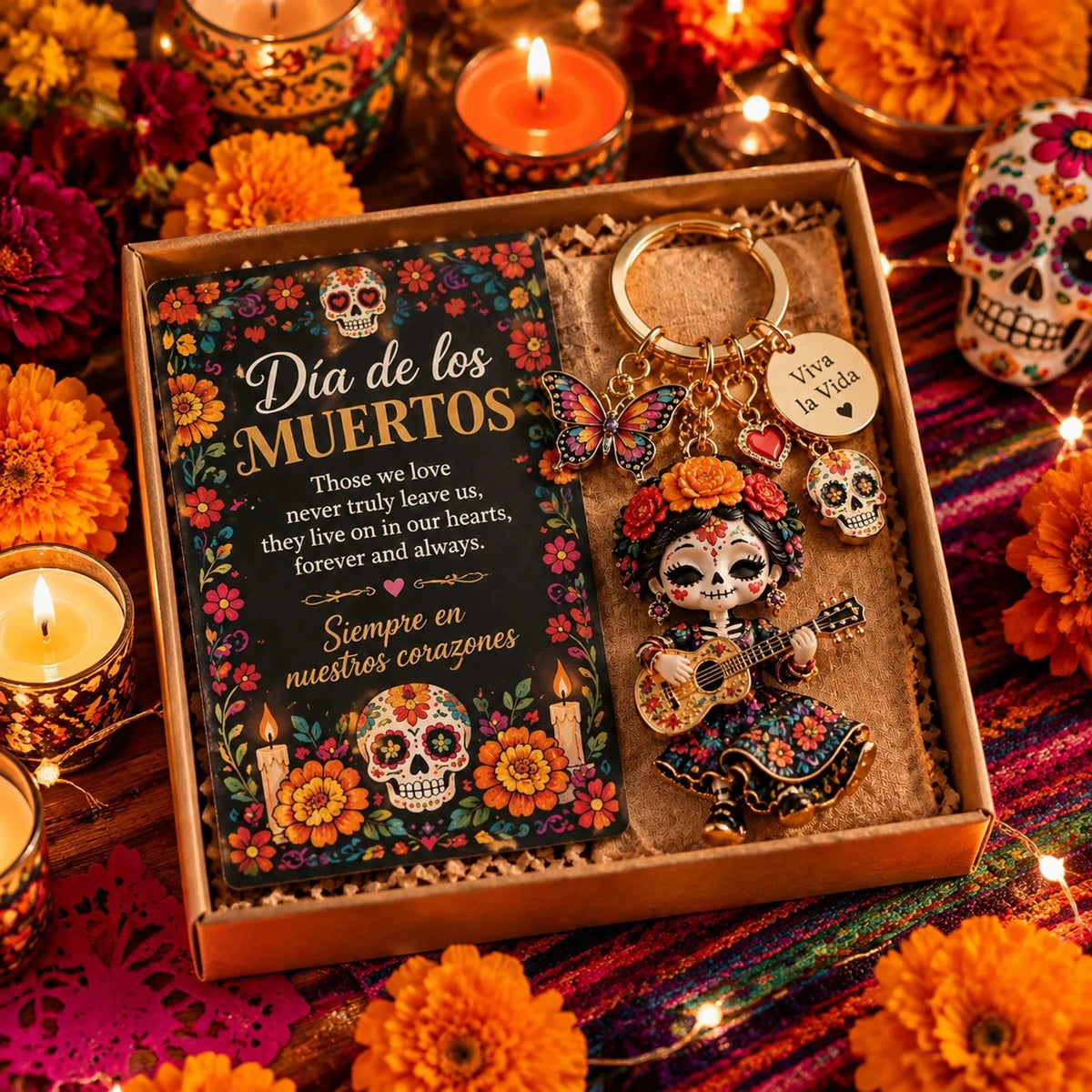 🌼 Día de Muertos Charm Keychain | 4 Colorful Floral & Skull-Inspired Styles