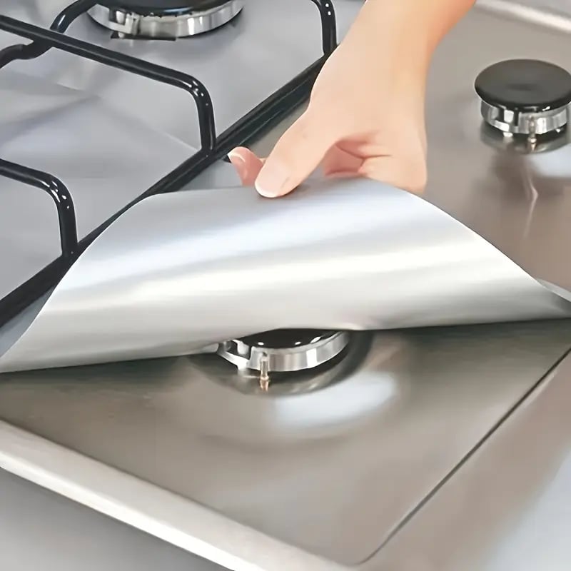 🍳♻️ Reusable Gas Stove Burner Liners – 4PCS Trimmable Non-Stick Stovetop Protectors