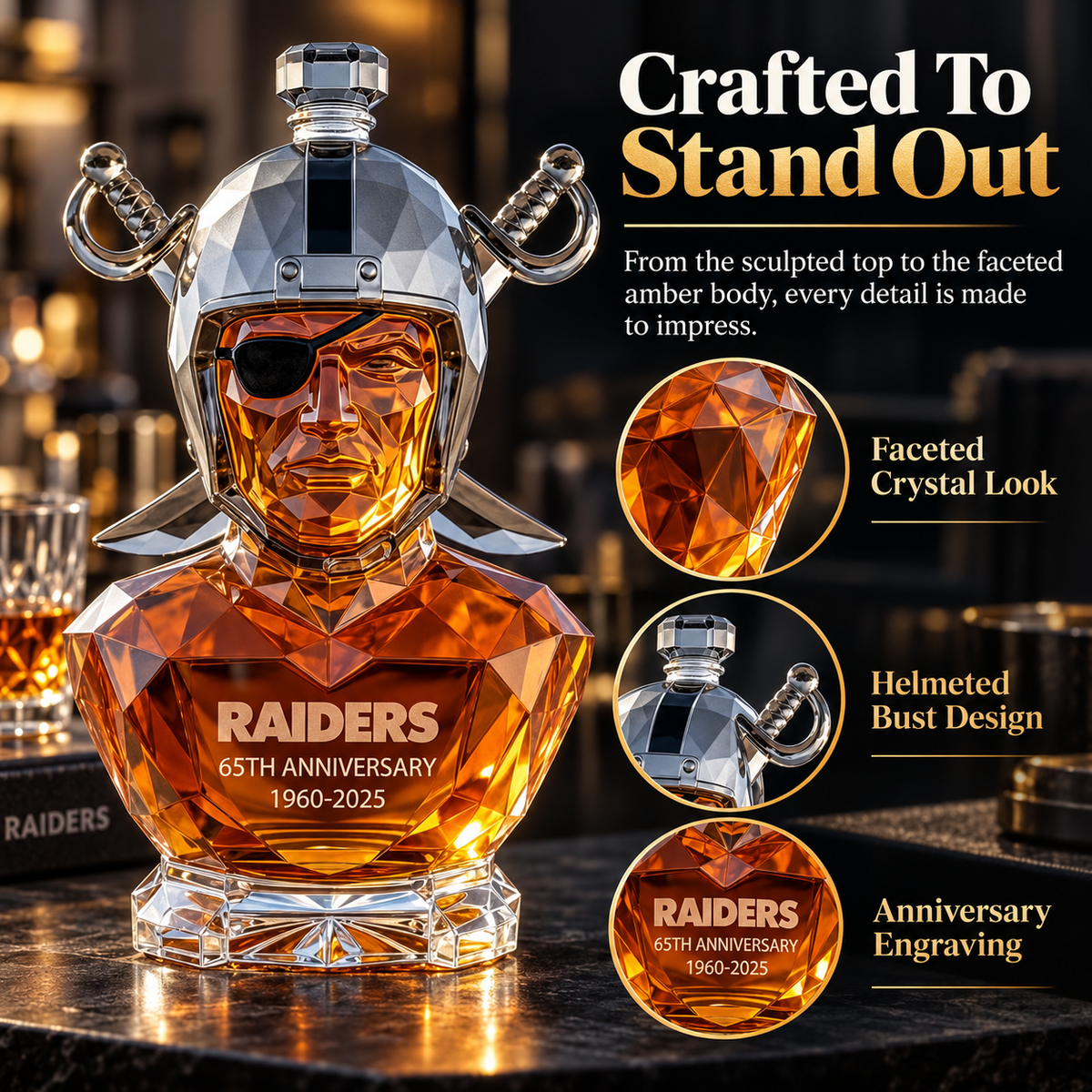 Raiders 65th Anniversary Collector Whiskey Bottle