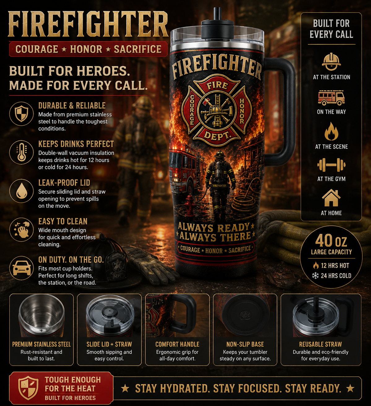 🚒Courage • Honor • Sacrifice Firefighter Tumbler