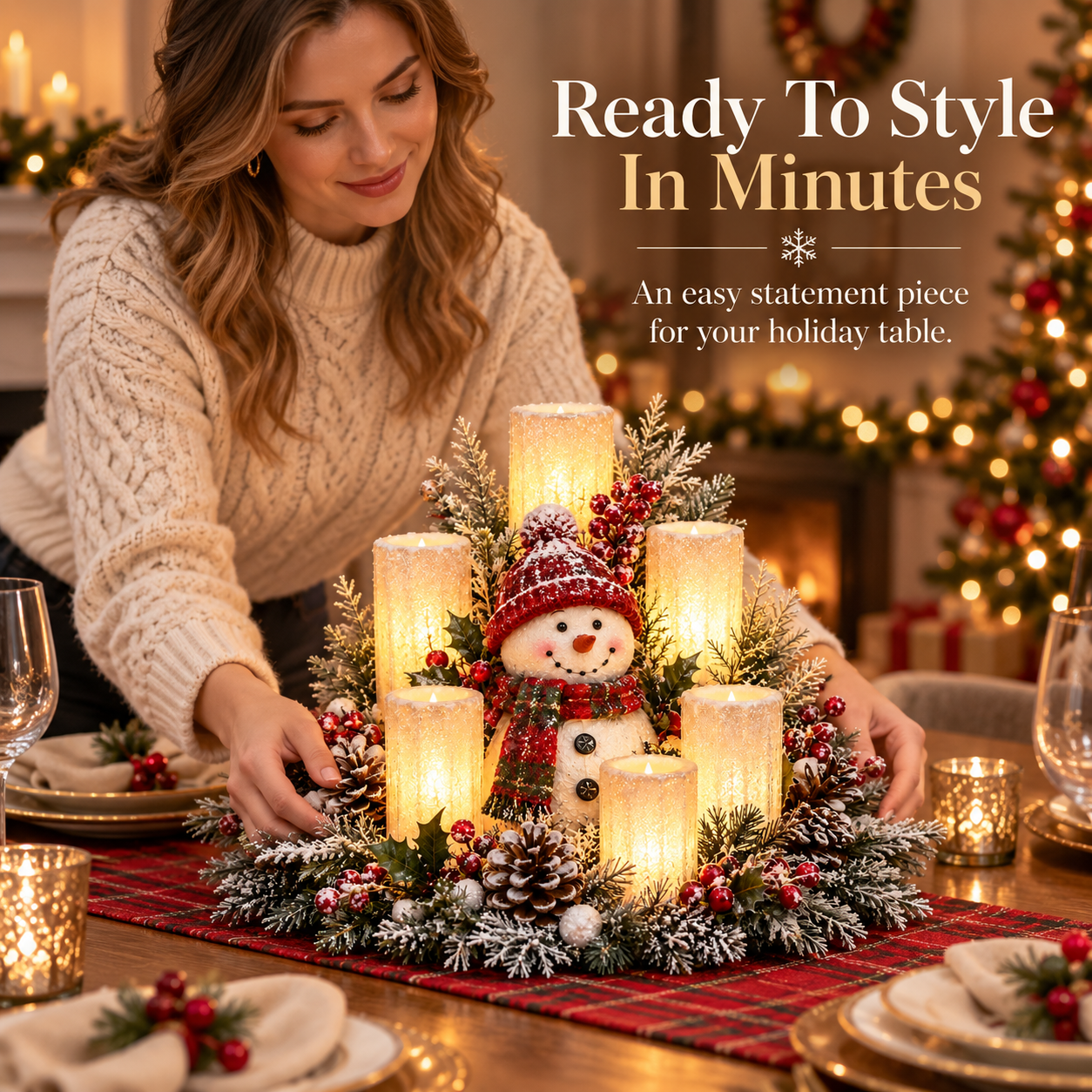 🎁 Christmas Lighted Centerpiece with Flameless Candle Glow