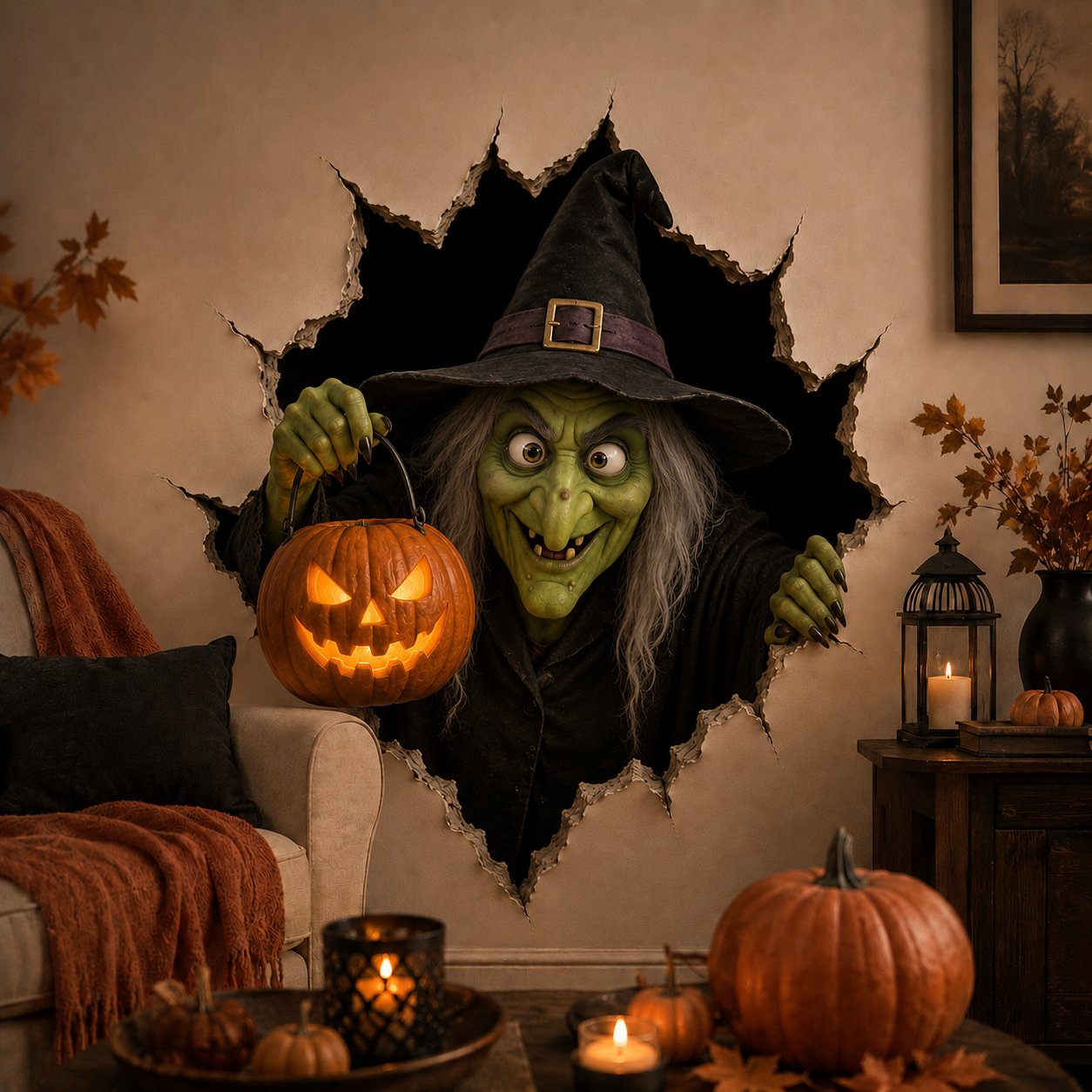 Halloween Witch Break-In 3D Wall Decal