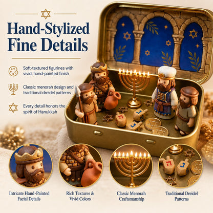 Council by Candlelight - A Miniature Hanukkah Menorah Diorama in a Golden Keepsake Tin