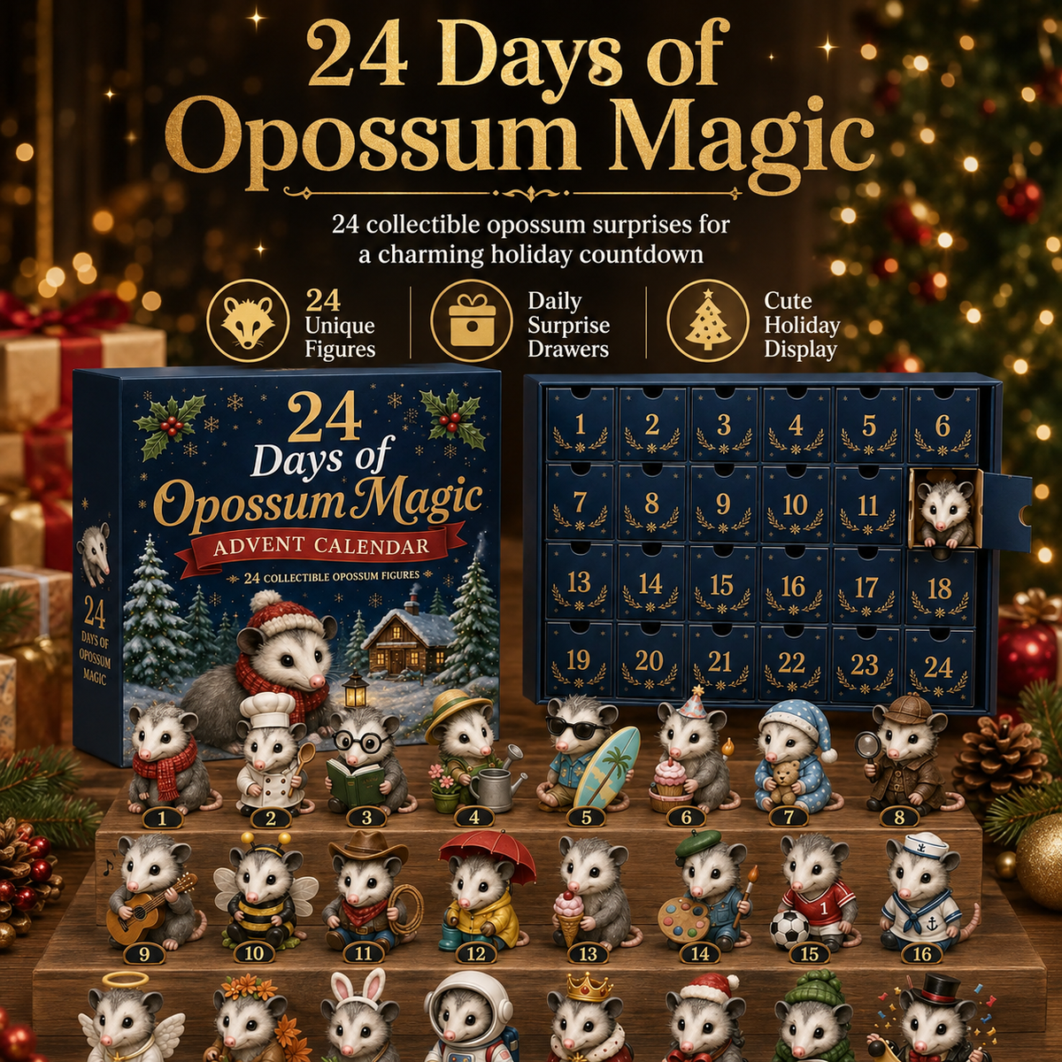 🐾 24 Days of Opossum Magic Advent Calendar – 24 Collectible Christmas Opossum Surprises