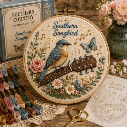 🌼 Beginner-Friendly Dolly Southern Country Needlework DIY Kit | Complete Kit with Pre-Printed Fabric, Wooden Hoop, Floss, Needles & Step-by-Step Guide Included 💕