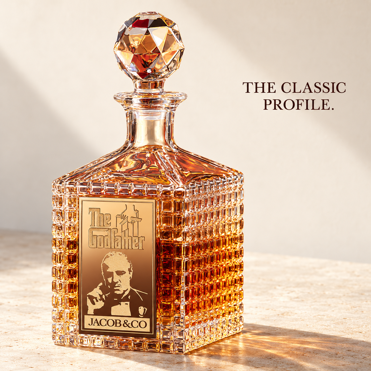 🥃 The Godfather-Inspired Whiskey Decanter | Faceted Stopper, Gold-Tone Details & Classic Cinema Style 🎬